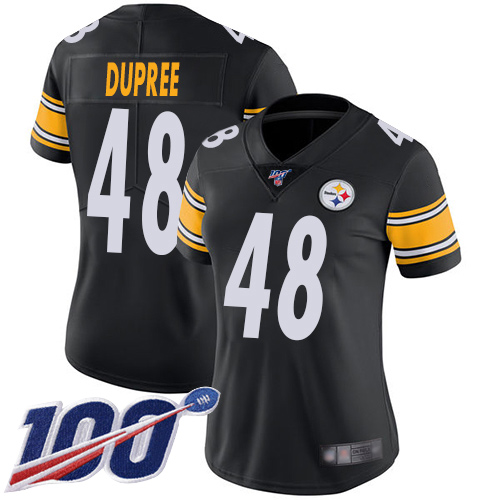 Women Pittsburgh Steelers Football 48 Limited Black Bud Dupree Home 100th Season Vapor Untouchable Nike NFL Jersey